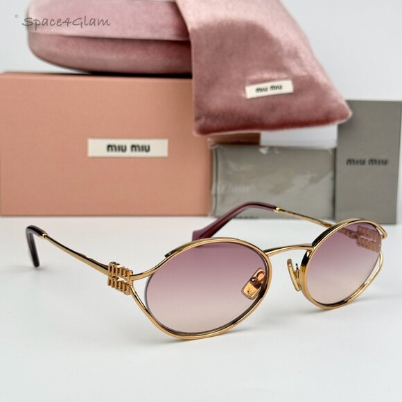 Miu Miu Women Sunglasses Gold Brown Gradient Violet Oval MU52YS 5AK06S BRAND NEW main image 11